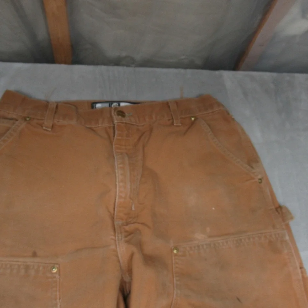 Carhartt Pants Mens 33x29 Brown‎ Canvas Duck Loose Fit Double Knee Work USA READ